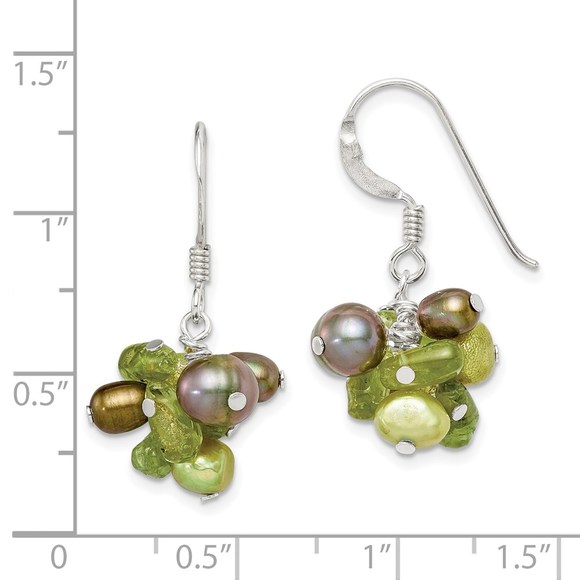 Sterling Silver Green FWC Pearl & Peridot August Birthstone Dangle Drop Earrings - Picture 4 of 4